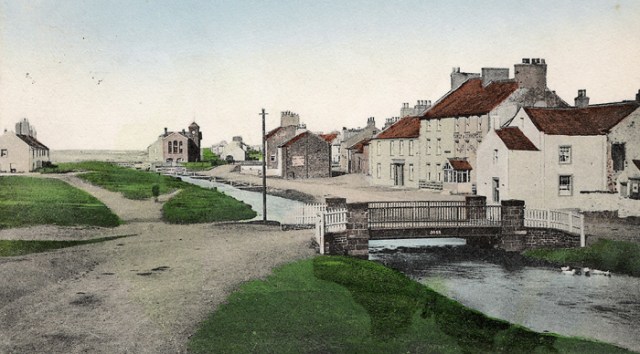 Allonby in the late 1800s (postcard image from 'More Plain People'); Reading Room in the distance