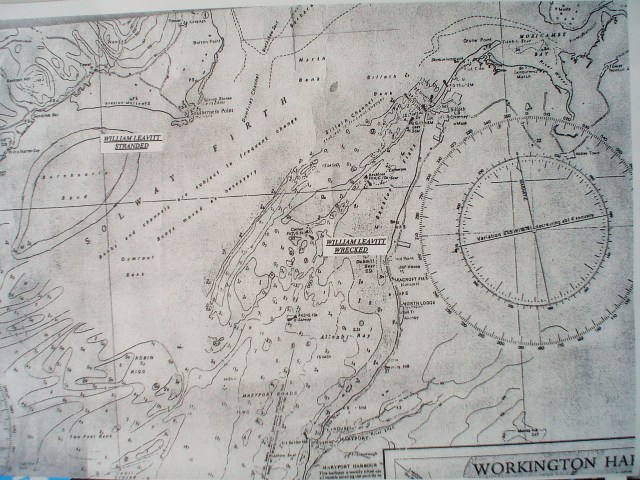 Admiralty chart showing where the William Leavitt was stranded, and where her wreckage ended up (Grateful thanks to John Whitwell for supplying this image)